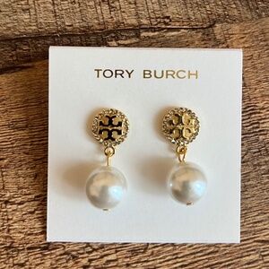 Tory Burch Gold Pearl Drop Earrings